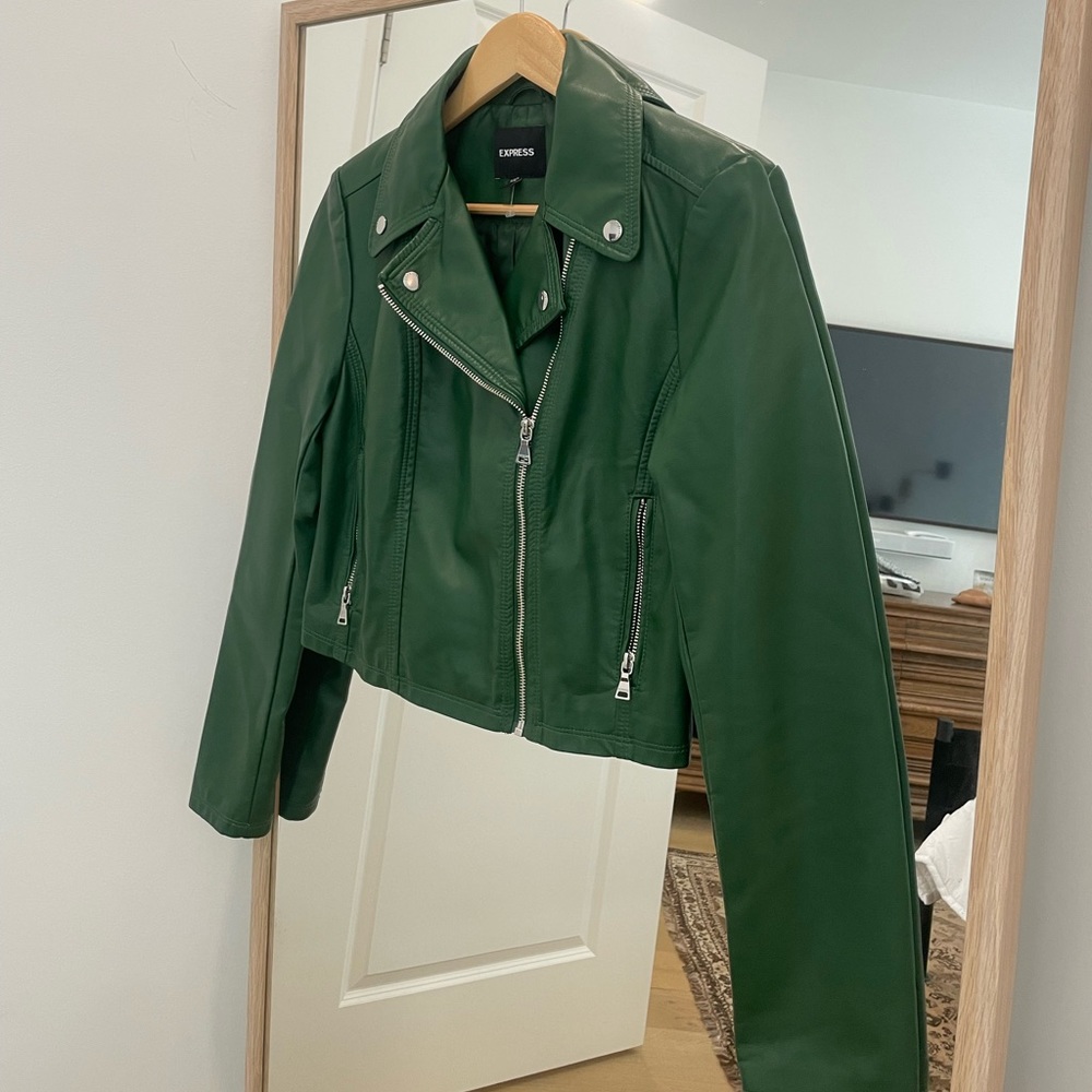 Green vegan leather jacket EXPRESS size small